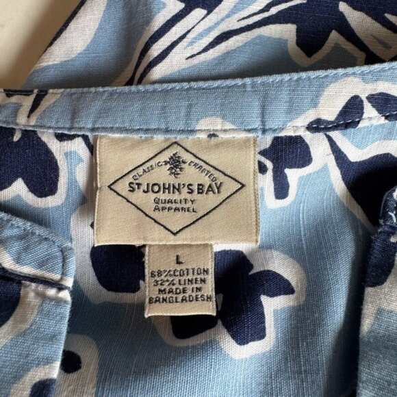 St Johns Bay‎ Womens Linen Top Blouse Size 2X Artsy Floral Beachy Bohemian Blue - Picture 5 of 8